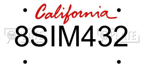 8SIM432 California License Plate