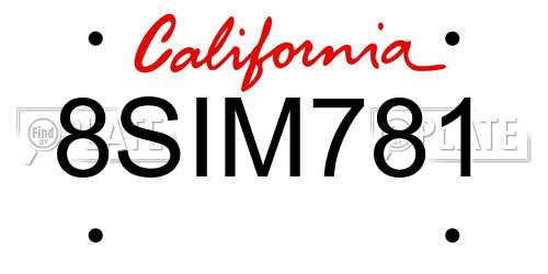 8SIM781 California License Plate