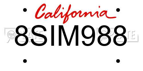 8SIM988 California License Plate
