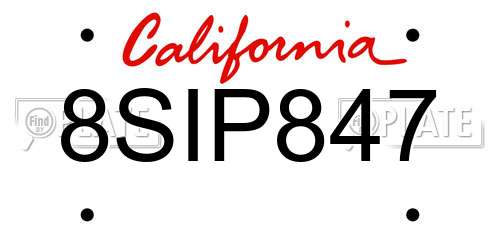 8SIP847 California License Plate