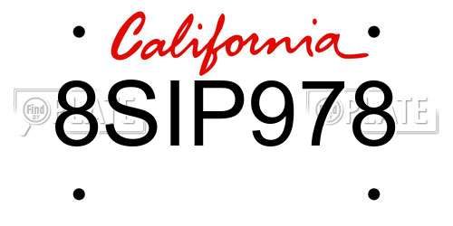 8SIP978 California License Plate
