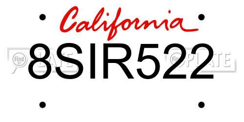 8SIR522 California License Plate