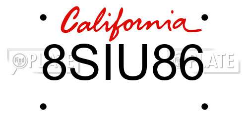 8SIU86 California License Plate