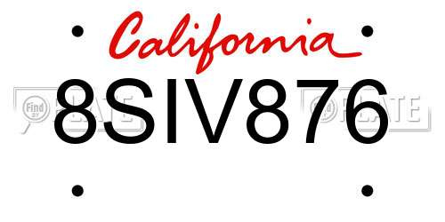 8SIV876 California License Plate