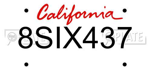 8SIX437 California License Plate