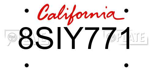 8SIY771 California License Plate