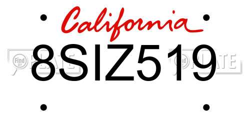 8SIZ519 California License Plate