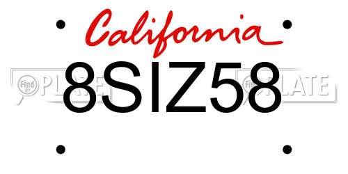8SIZ58 California License Plate