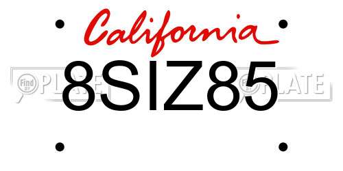 8SIZ85 California License Plate