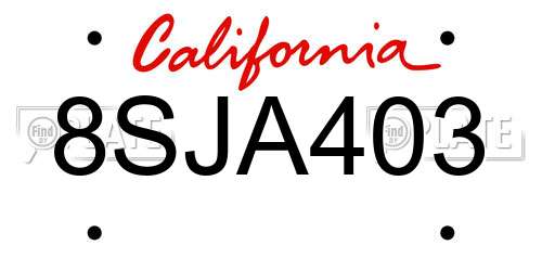 8SJA403 California License Plate