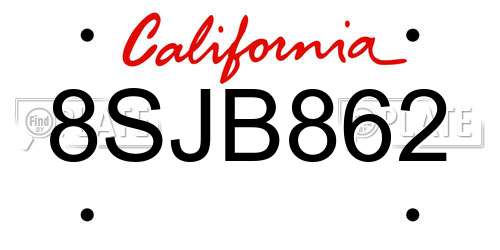 8SJB862 California License Plate