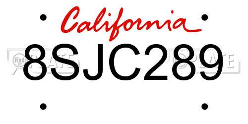 8SJC289 California License Plate