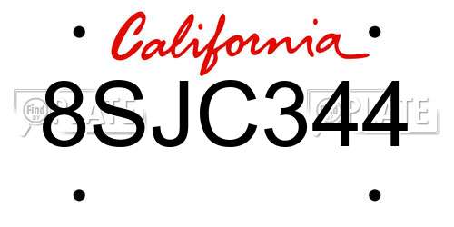 8SJC344 California License Plate