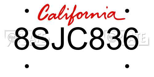 8SJC836 California License Plate