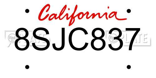 8SJC837 California License Plate