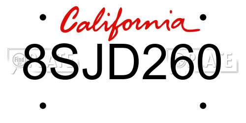 8SJD260 California License Plate