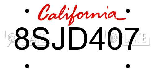8SJD407 California License Plate