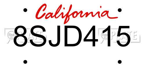 8SJD415 California License Plate