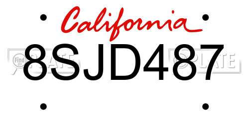 8SJD487 California License Plate