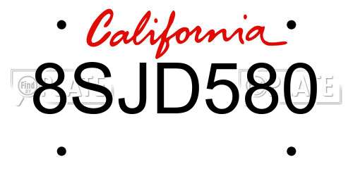 8SJD580 California License Plate