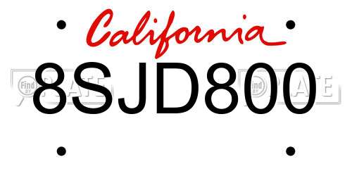 8SJD800 California License Plate