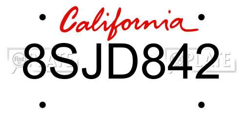 8SJD842 California License Plate