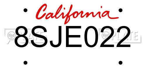 8SJE022 California License Plate