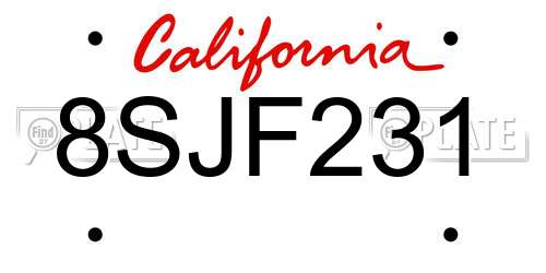 8SJF231 California License Plate
