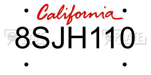 8SJH110 California License Plate