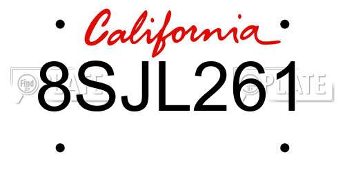 8SJL261 California License Plate