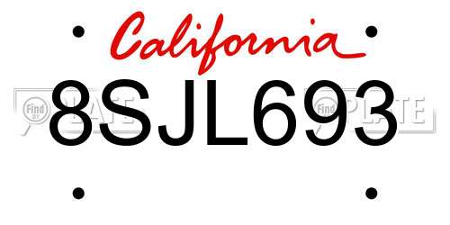 8SJL693 California License Plate