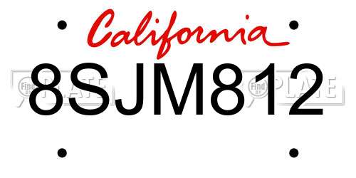 8SJM812 California License Plate