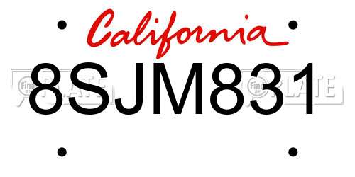 8SJM831 California License Plate