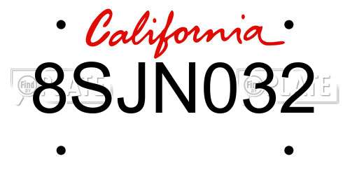 8SJN032 California License Plate