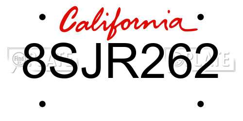 8SJR262 California License Plate