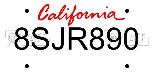 8SJR890 California License Plate