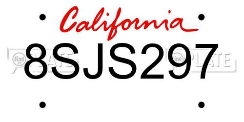 8SJS297 California License Plate