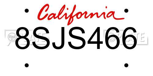 8SJS466 California License Plate