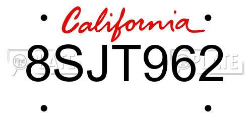 8SJT962 California License Plate