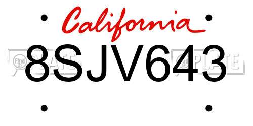 8SJV643 California License Plate