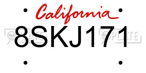 8SKJ171 California License Plate