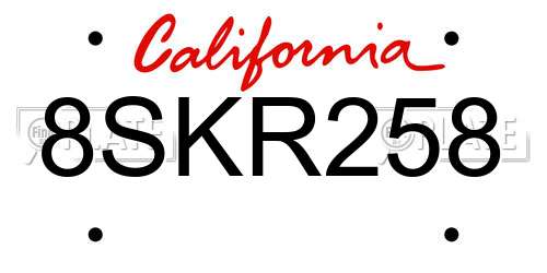 8SKR258 California License Plate