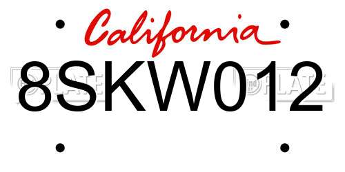 8SKW012 California License Plate