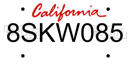 8SKW085 California License Plate