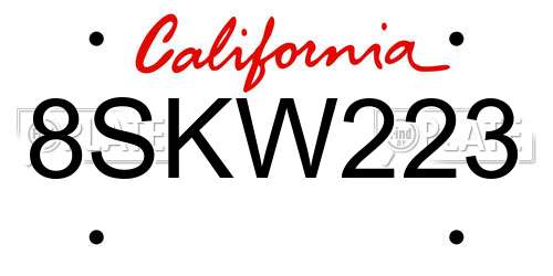 8SKW223 California License Plate