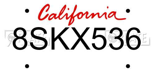8SKX536 California License Plate
