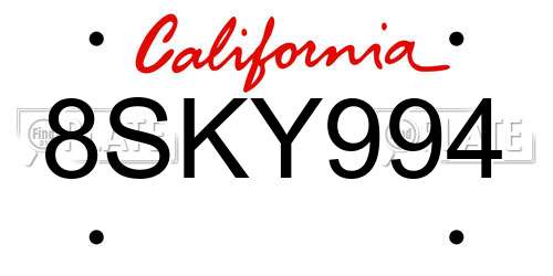 8SKY994 California License Plate