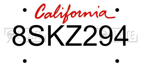 8SKZ294 California License Plate
