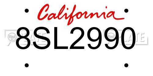 8SL2990 California License Plate