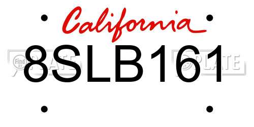 8SLB161 California License Plate